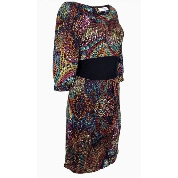 Trina Turk Silk A-line Geometric Mosaic Tie Multi Colored Dress Women’s Size 2 - Picture 2 of 6
